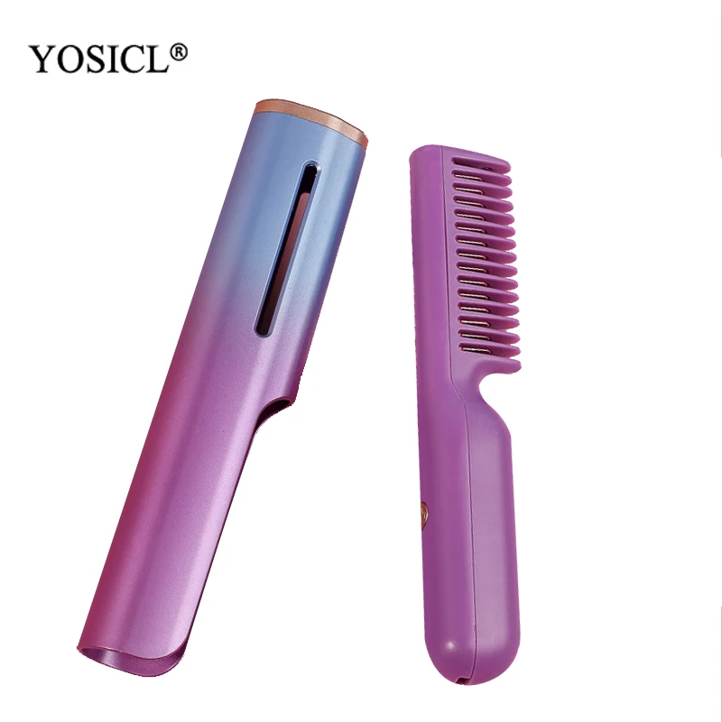 Cordless Hair Straightener Brush Portable Hair Straightening Ceramic Iron Rechargeable Fast Heating Straightener Curler Hot Comb