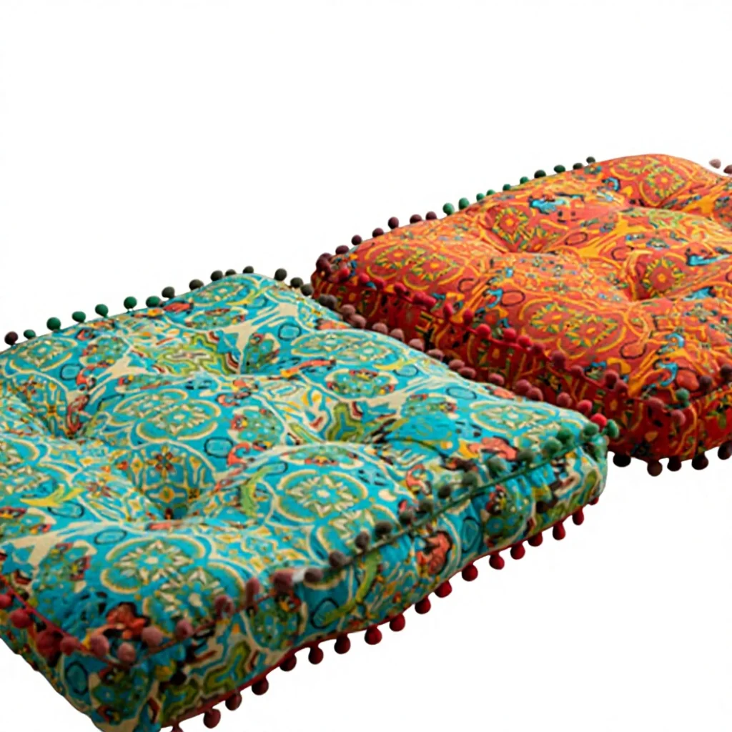 Ottoman Living Room Bay Window Tatami Meditation *Seat Pouf Cushion Bohemian Ethnic Style Cotton Linen Pom-Poms Home Stool