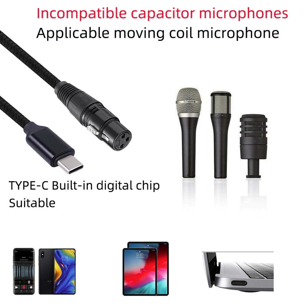 USB C-XLRメスケーブル,マイクケーブル,タイプCオス-XLRメス,マイクリンク,スタジオオーディオコード,2m, 6.6フィート