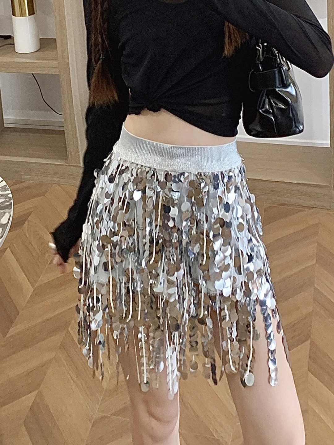 Korean Style High Waist Sequin Tassel  Skirt Women's Spring New Design Sensation Small Crowd Short Skirt Commute Wear