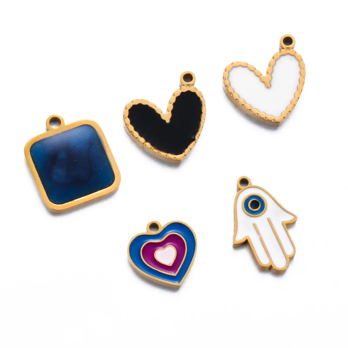 

5PCS Simple Stainless Steel Hand Palm Heart Square Enamel Charms DIY Pendant for Handmade Making Necklace Bracelet Supplies