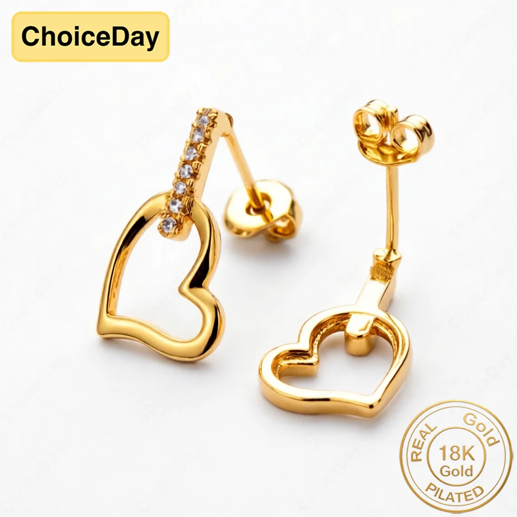 18K Gold-Plated Exquisite Openwork Heart Zircon Stud Earrings – Charming and Stylish Wedding Accessories for Women
