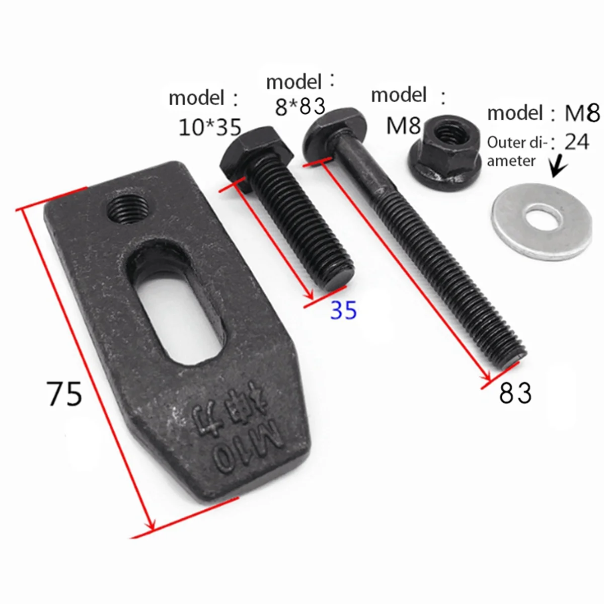 CNC 밀링 타각기 부품 압력 플레이트 클램프 고정장치 플레이트 고정 플래튼 라우터, M8T 나사 포함, M10