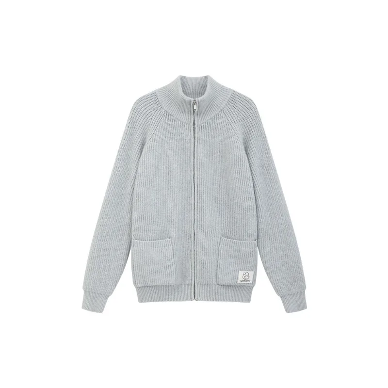 Casual Loose Sweater Zipper Knit Cardigan Spring Stand Collar Raglan Jacket for Women Fashionable Comfortable Layering Outfit