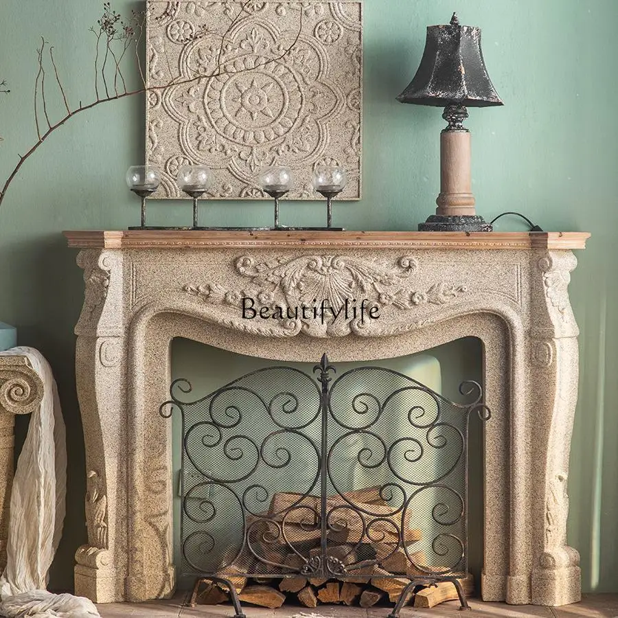 

French living room retro mantel anti-marble decorative cabinet fake fire villa corner ornament cabinet
