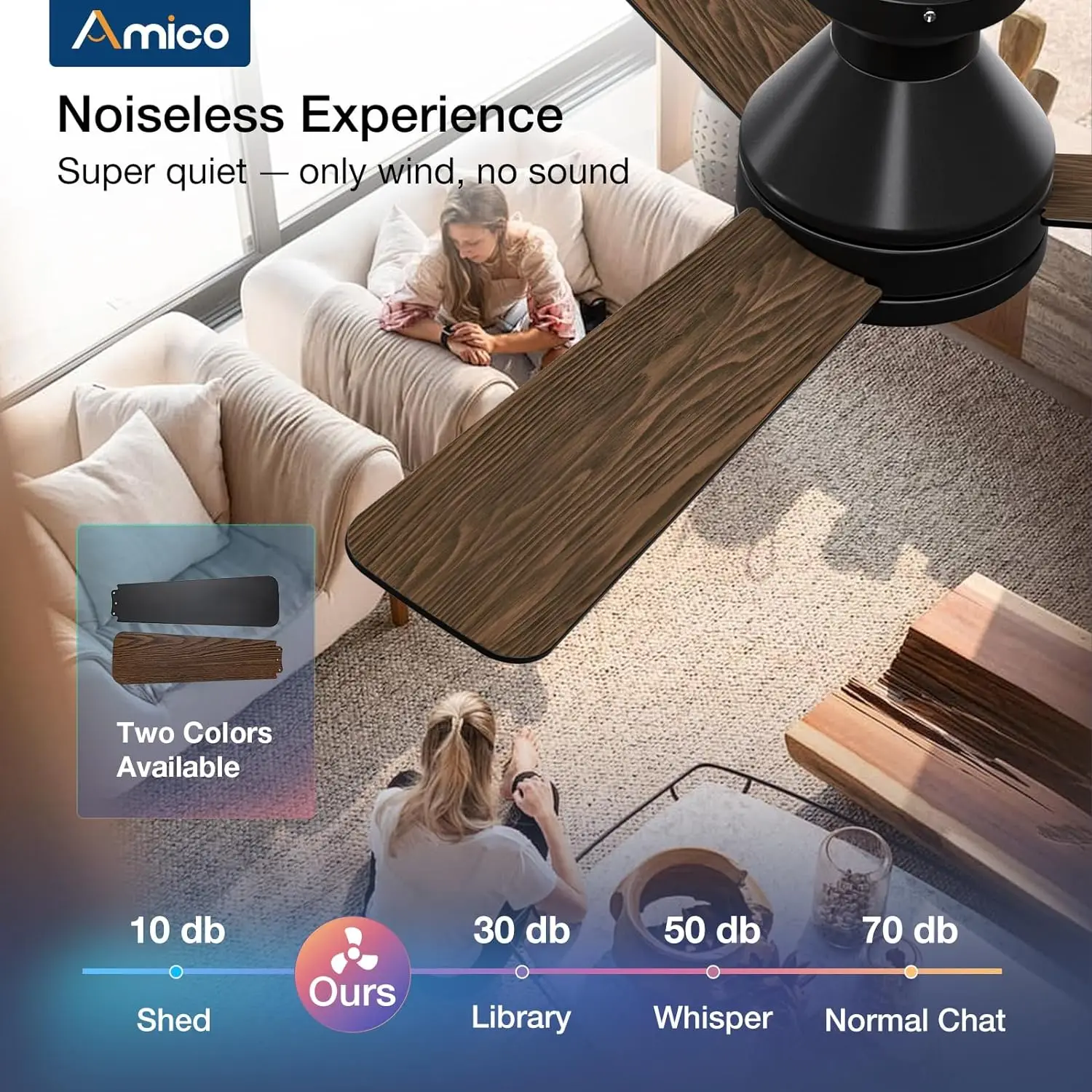 Amico Ceiling Fans with Lights, 42 inch Low Profile Ceiling Fan with Light and Remote Control, Flush Mount, Reversible, 3CCT