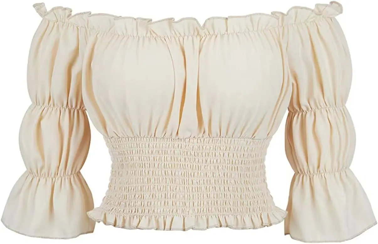 بلوزة عصر النهضة الفلاحين بلوزات غير مغطية للكتف الأكمام قميص بوهو Steampunk القراصنة القرون الوسطى تأثيري حلي مشد علوي خمر