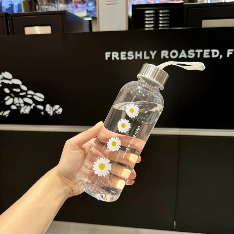 ขวดน้ำใสขนาด 500 มล. ฝาปิดสแตนเลส แก้วน้ำพลาสติก ขวดน้ำพกพาสำหรับชงชาในออฟฟิศ กีฬา และการเดินทาง