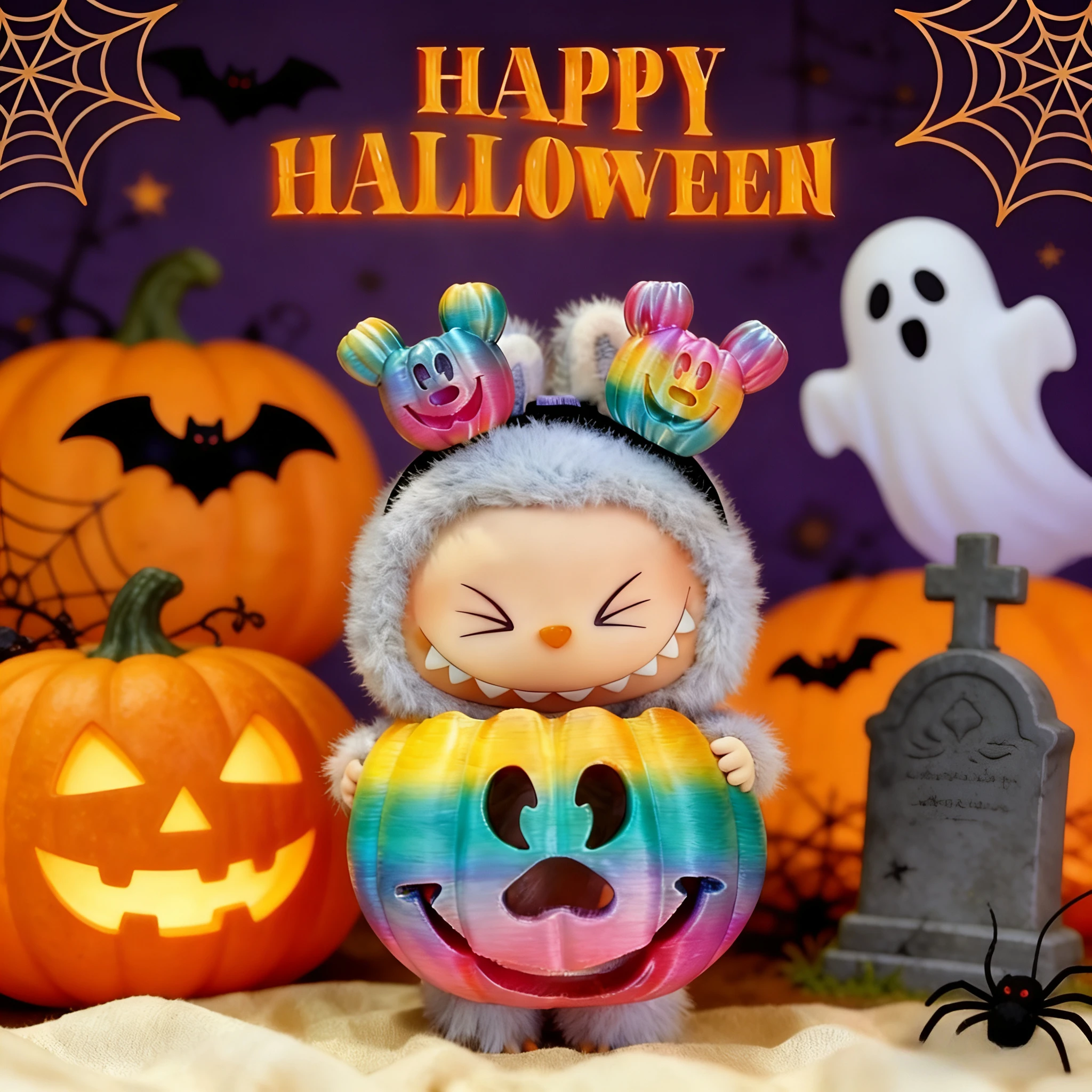 Ropa Labubu degradado, calabaza colorida, decoración para Festival de Halloween, diadema, Mini muñeco de peluche, accesorios de ropa, traje de regalo