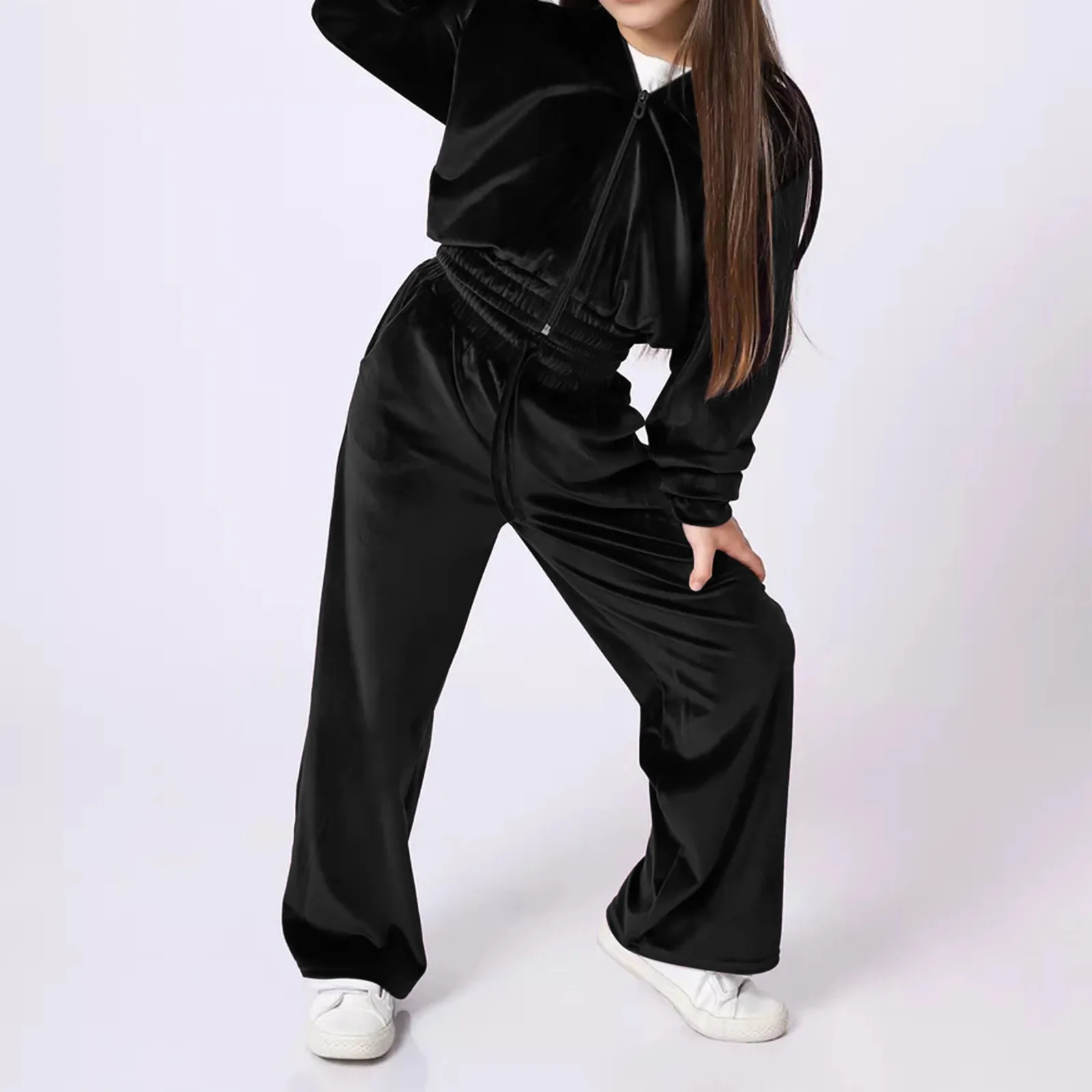 Autumn/winter Girls\' Sports Hat Velour Suit Casual Sweatshirt Two Piece Set Track Suit for Women