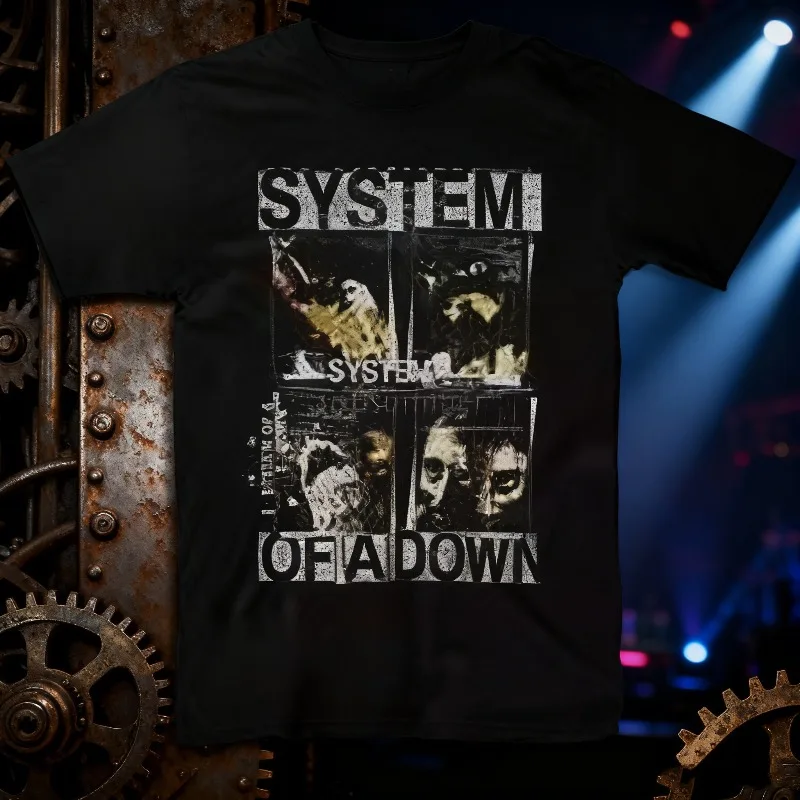 

Летняя группа System of A Down Soad Faces Collage Футболка с забавным графическим принтом из 100% хлопка Мужская черная футболка для мужчин