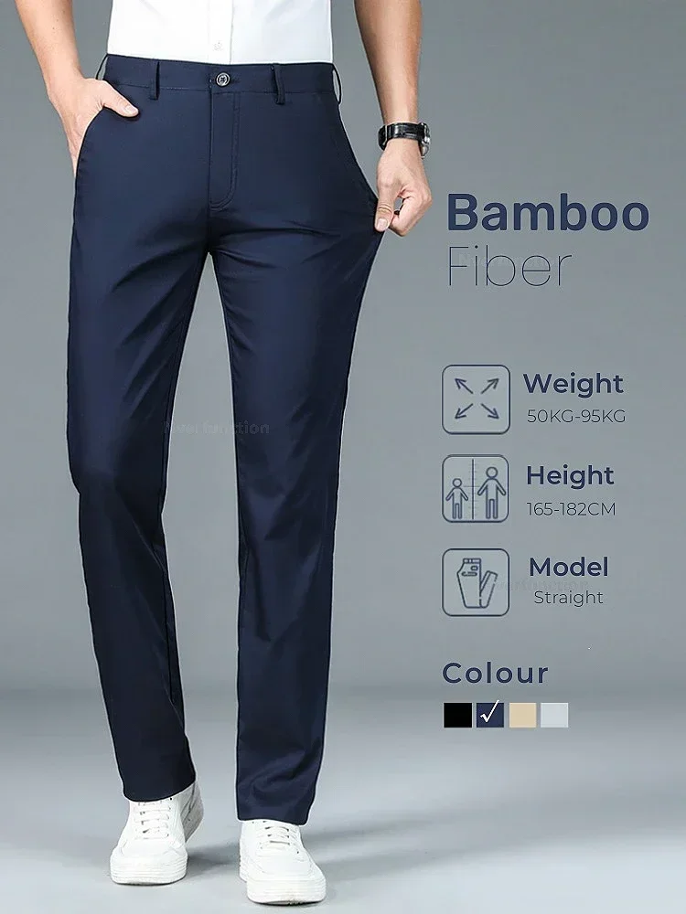

Summer New Men's Bamboo Fiber Slim Business Casual Pants Fashion Classic Breathable Designer Formal Long Trouser Male Clothing