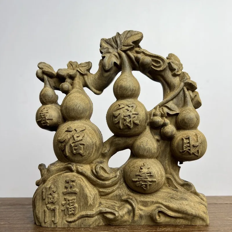 

Hand-Carved Agarwood Gourd "Five Blessings" Statue - 5.7"x5.1" Lucky Feng Shui Figurine for Home Decor, Wealth & Good Fortune