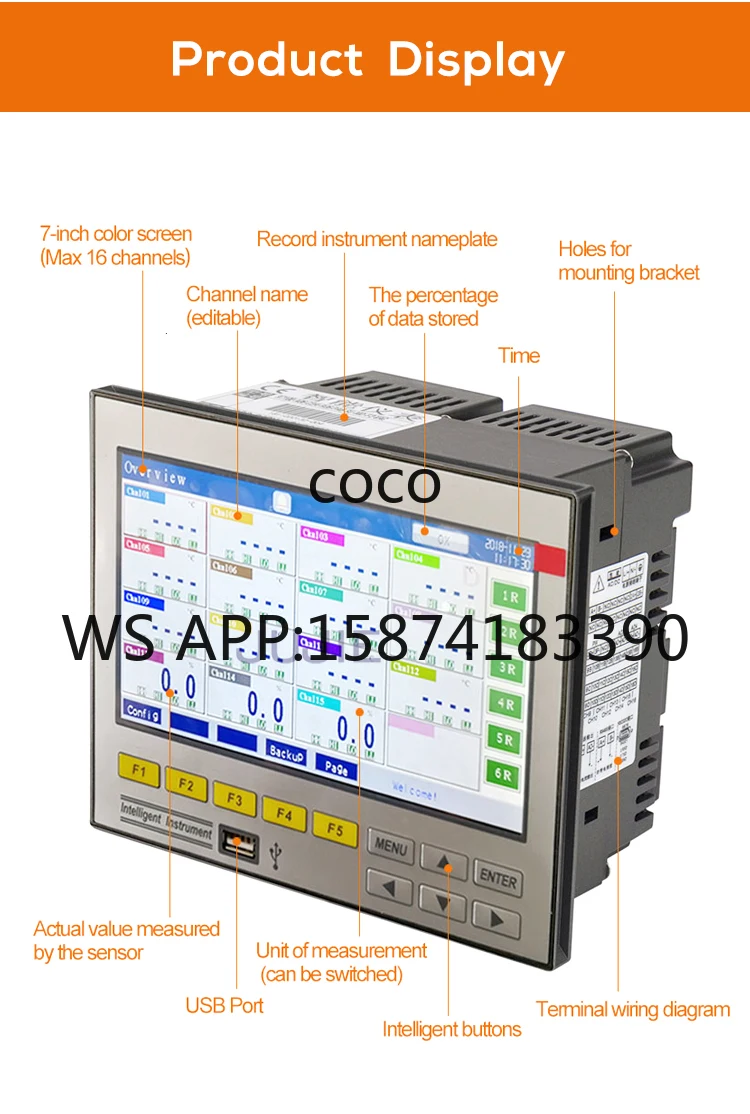 1-16 Channel Paperless Data Recorder for Real-Time Temperature, Humidity, Pressure, Voltage and Current Monitoring