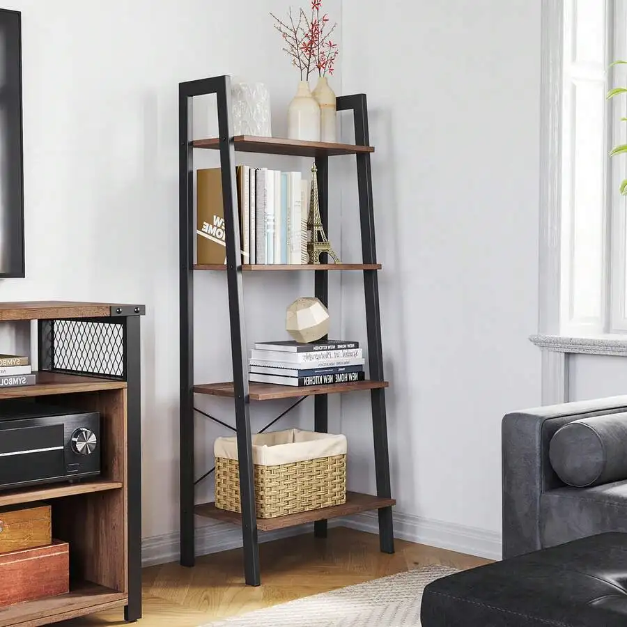 4-Tier Ladder Shelf, Bookcase, Bookshelf, Storage Rack, For Plants, Living Room, Kitchen, Hazelnut Brown