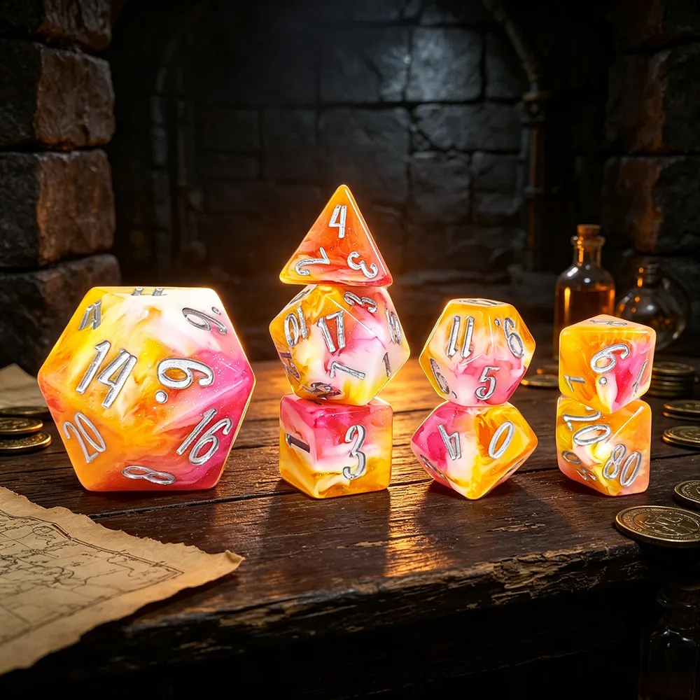 8-teiliges Polyeder-Würfelset aus Kunstharz in Gelb-Orange für DND RPG Dungeons & Dragons MTG Tischrollenspiel