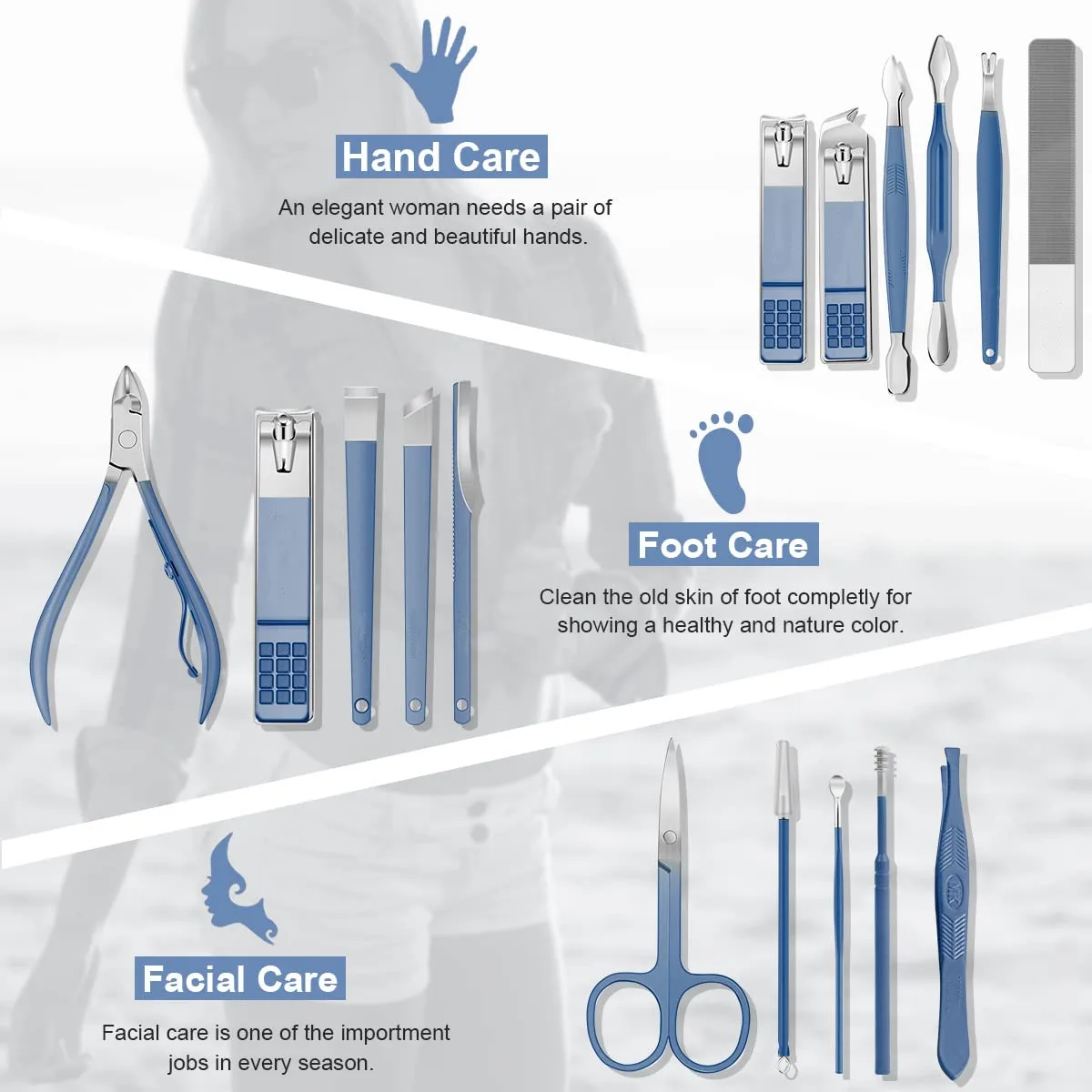 Maniküre-Set, professioneller Nagelknipser, Pediküre-Set, 16-teiliges Nagelpflege-Werkzeug aus Edelstahl, Pflegeset, Nagelzubehör