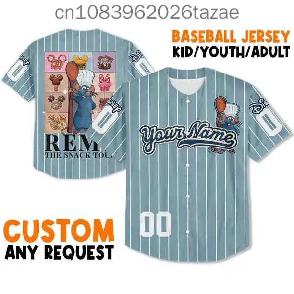 2025 Disney Baseball Shirt, Customizable, 3D Printed Casual Fashion Button Baseball Shirt