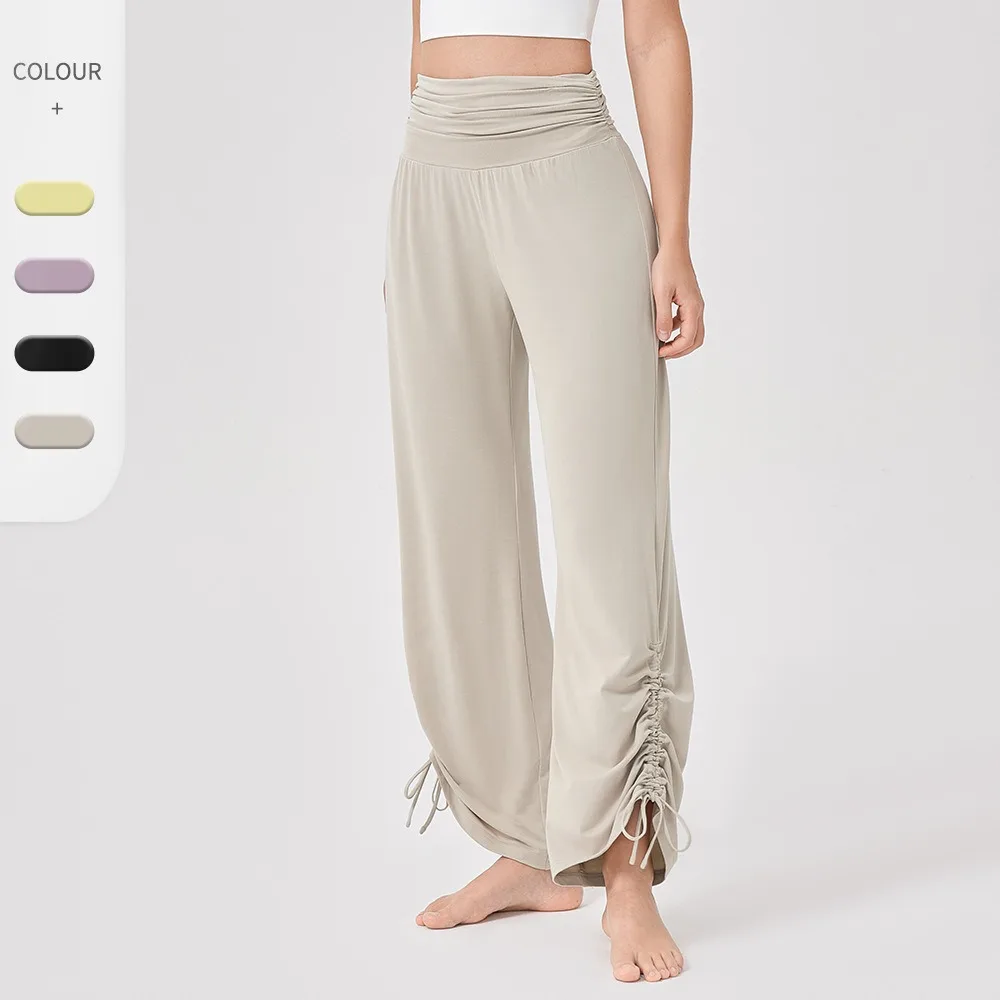 

Women Yoga Sports High Waist Loose Wide Leg Pants Soft Waxy Breathable Sports Gym Casual Pants Pleated Fitness Dance Pants
