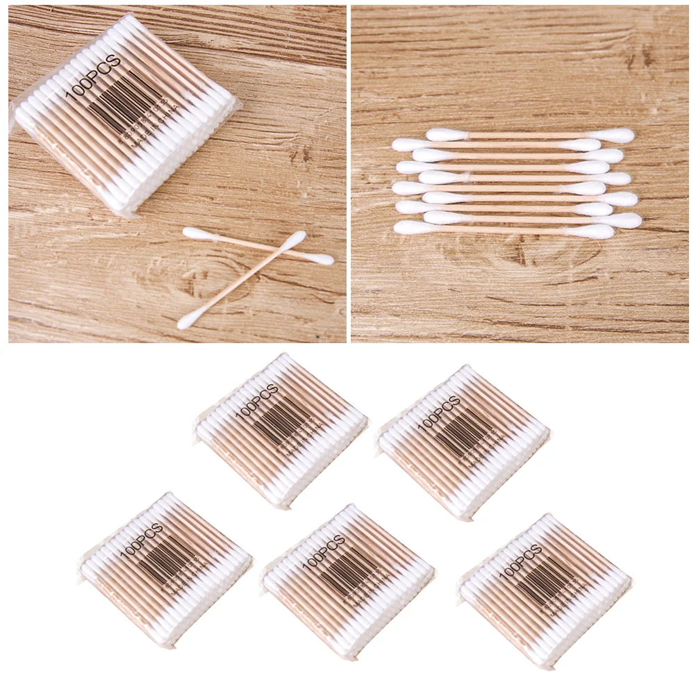 100pcs Wooden Stick Cotton Swabs Double Tipped Cotton Stick Swab Cotton Swabs Wooden Stick