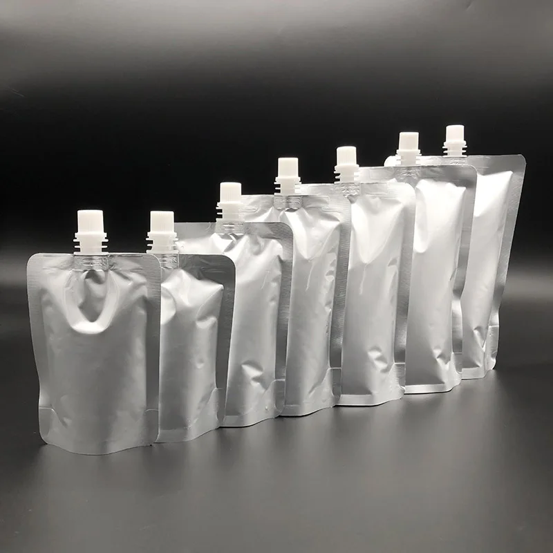 100pcs Aluminum Foil Liquid Package Nozzle Bags Juice Beverage Milk Sealed Stand Up Storage Reusable Pouch 100ML~500ML