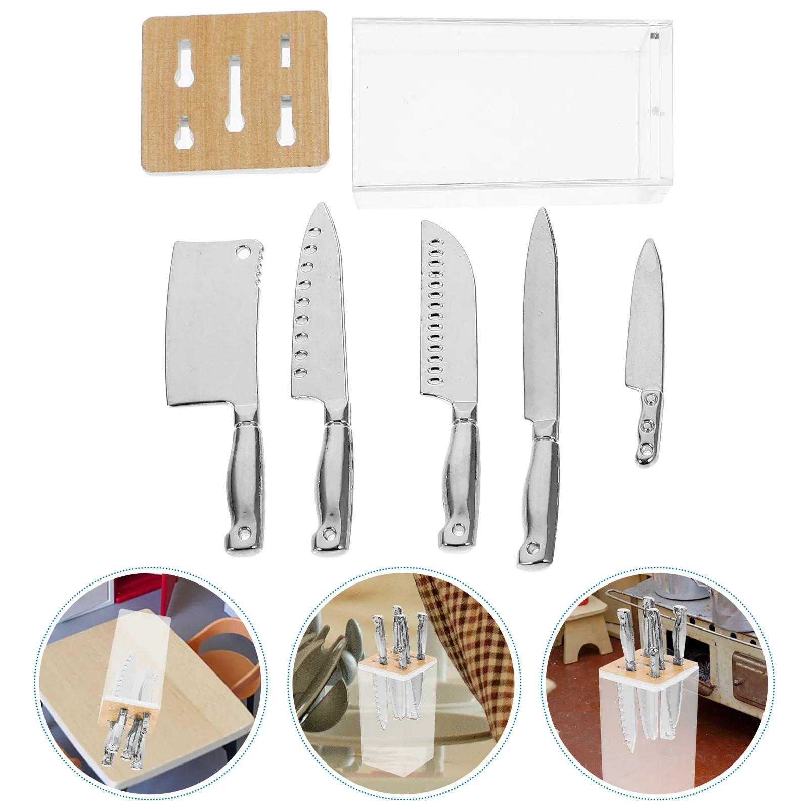 

1Set Mini Kitchen Cutter Decor Set Natural Wood Alloy Miniature Craft for Dollhouse Mini House Decoration Wear-Resistant