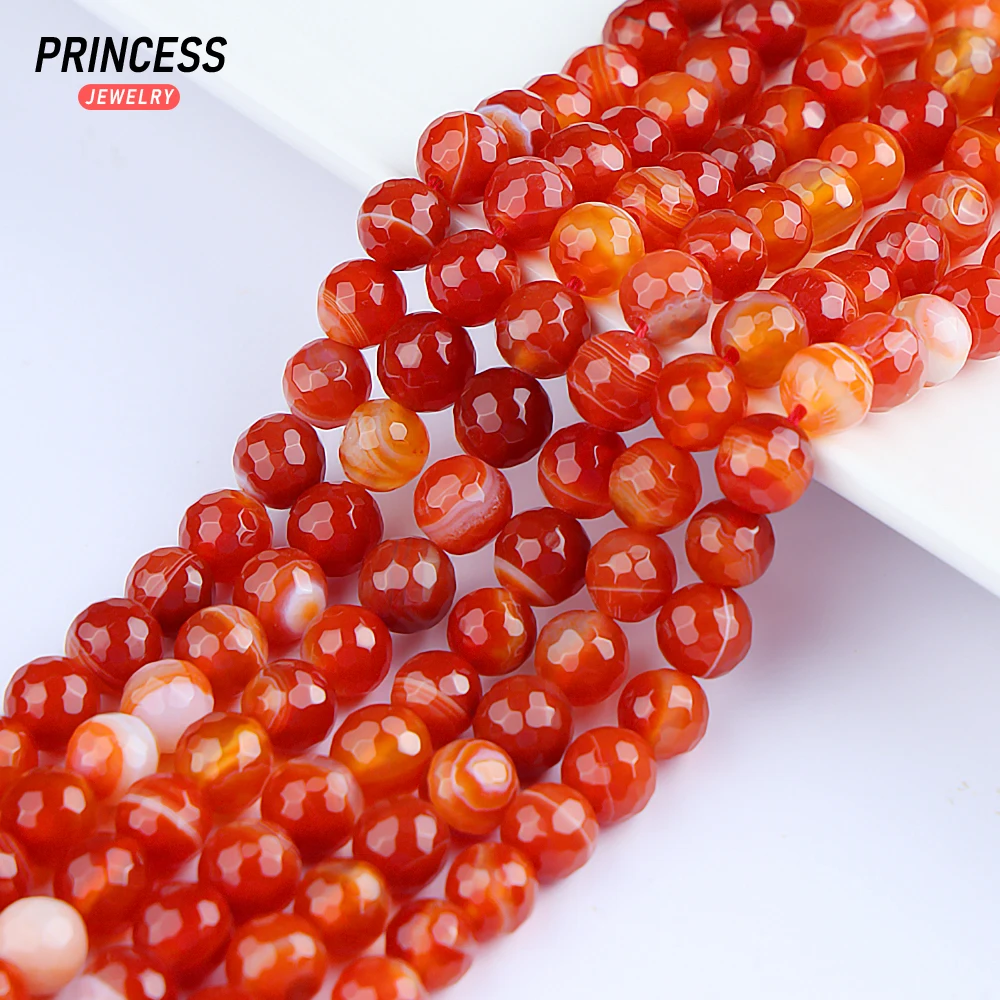 

A+ Natural 8mm Carnelian Red Stripe Agate Onyx Faceted Beads for Jewelry Making Bracelet Necklace DIY Accessories Wholesale