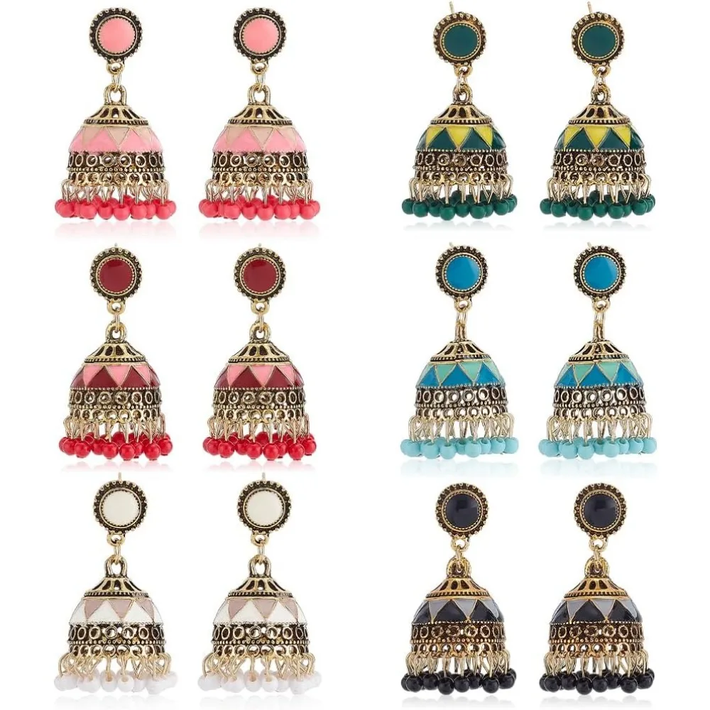 

Vintage Multicolor Jhumka Drop Earrings with Faux Pearl Tassel Dangle Boho Statement Jewelry Gift for Women