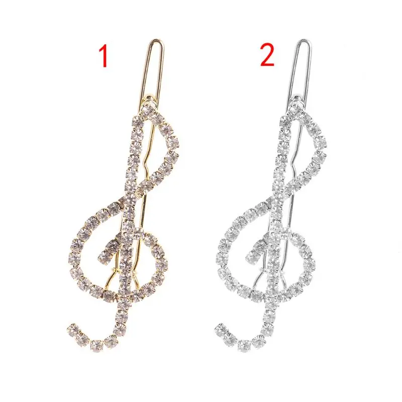 Women Elegant Classical Music Note Treble Clef Hair Clips Luxury Glitter R