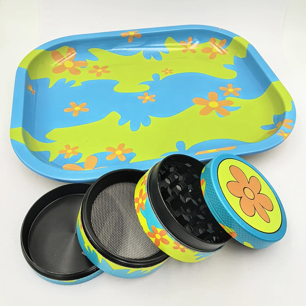 2inch Metal Grinder With Rolling Tray 180*140MM Tobacco Smoke Roller 50MM Grinder 4 layers Kit