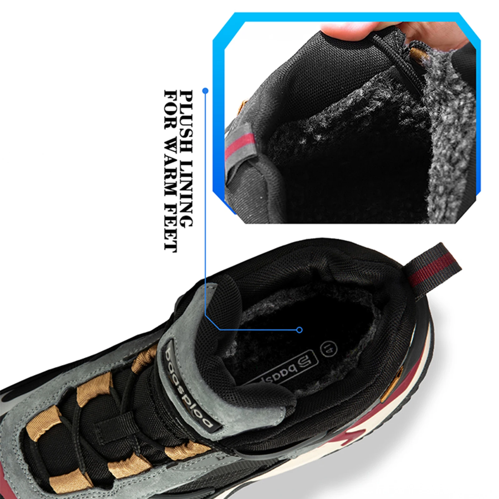Baasploa Winter Men Shoes Fashion Plush Warm Waterproof Leather Sports Shoes Male Casual Outdoor Non-Slip Lace up Walking Shoes