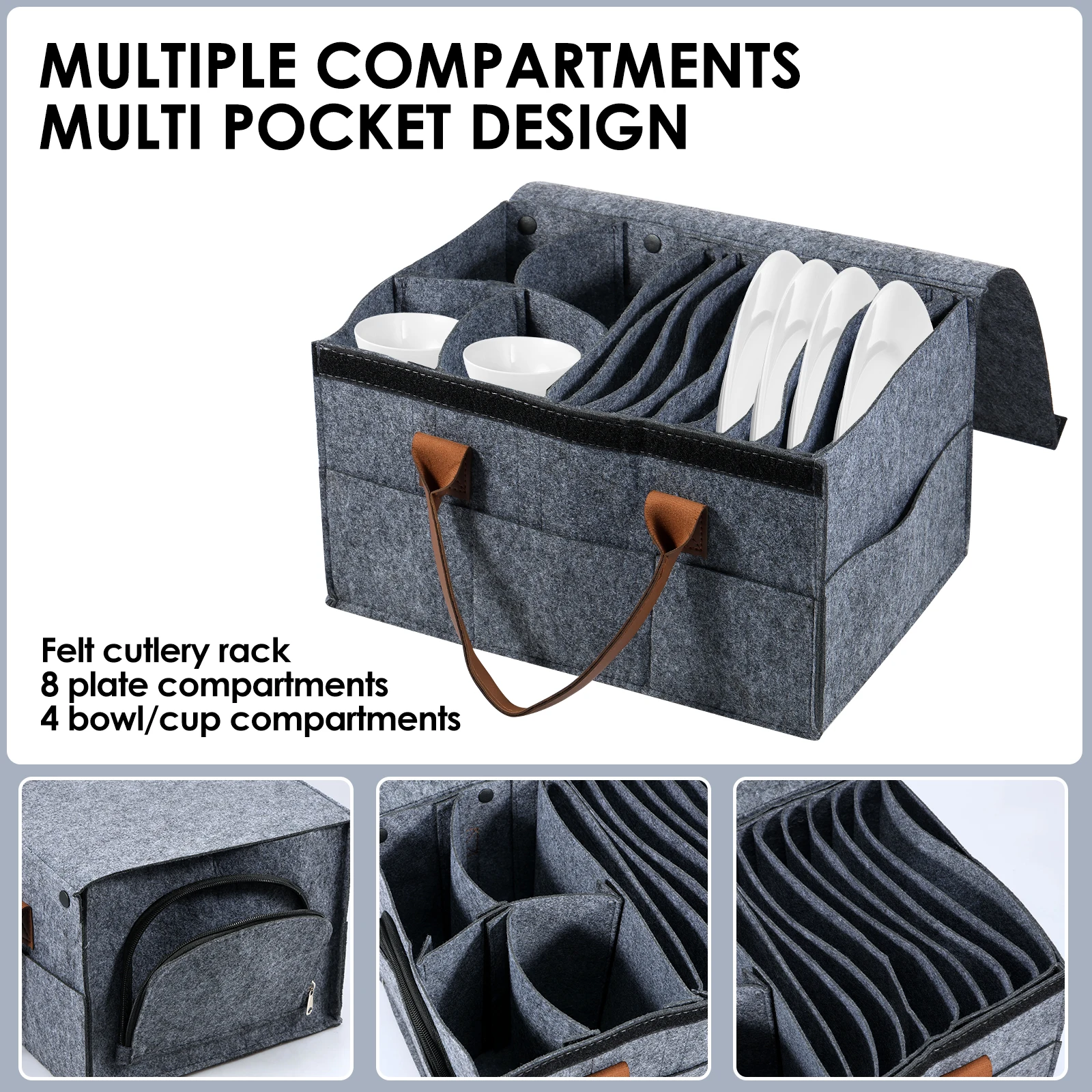 Felt Board Dish Cup Storage Bag Rack Thickened Camping Tableware Container RV Kitchen Cabinet Layered Plate Storage Box Camper