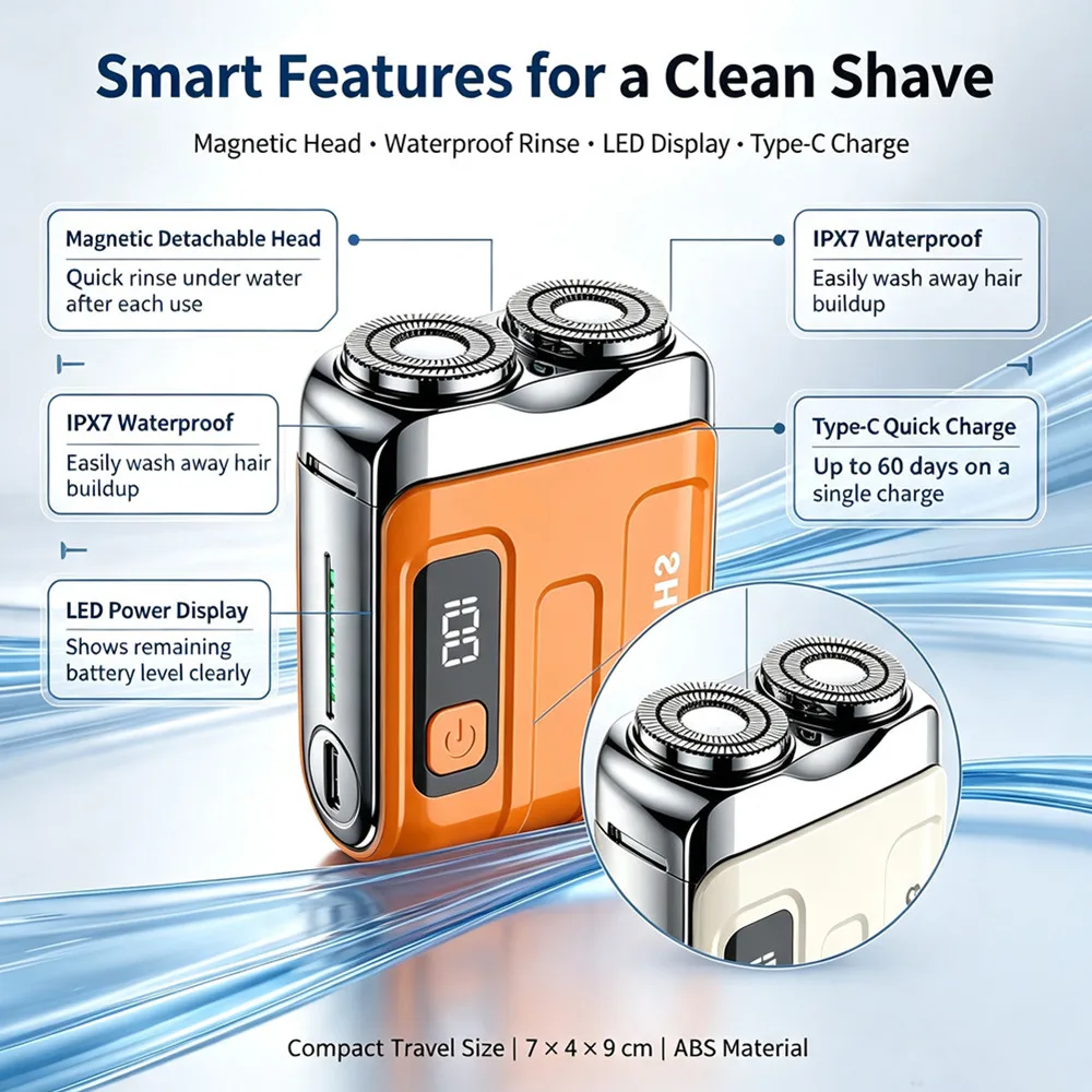 R-18 Mini Electric Smart Household Shaver Digital Display Dual Blade Rechargeable Shaver Powerful Beard Trimmer Tool