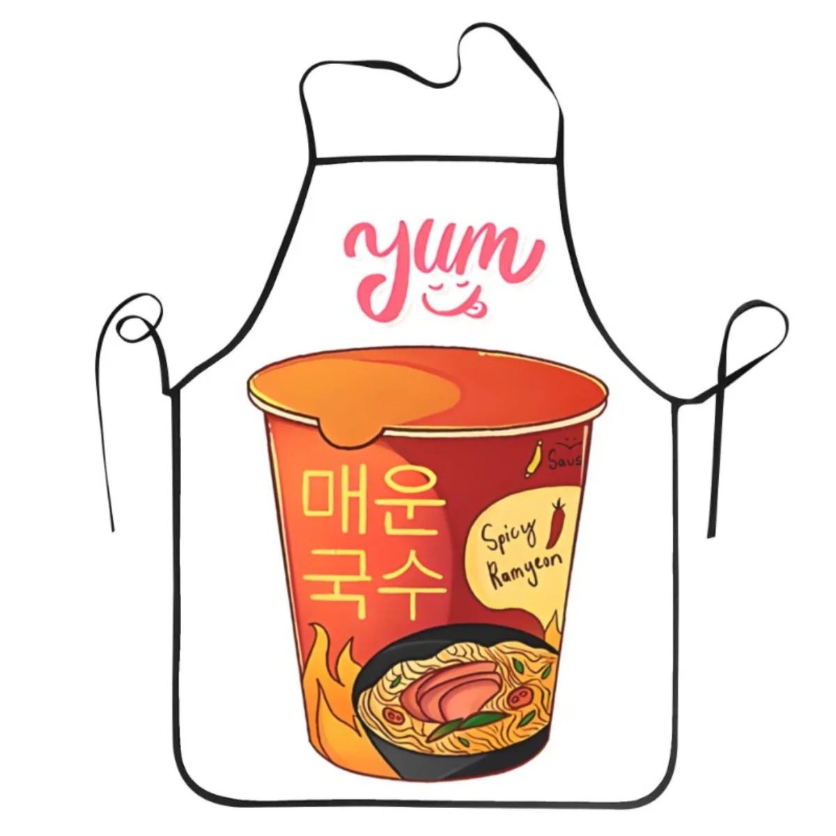 Spicy Ramen Cup Apron, Funny Korean Noodle Art Cooking Bib, Yum Foodie Kitchen Decor, Adjustable Strap, Gift for Chef