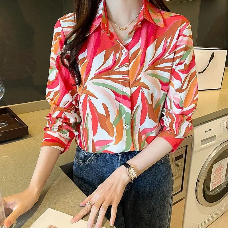 New elegant printing blouses casual daily Ladies\' Shirts Fashion Women\'s Button-Down Tops blusa mujer