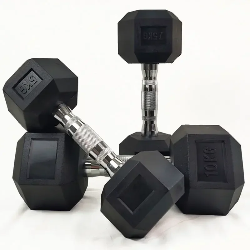 Dumbbells Hexagonal With Rubber And Iron Electroplating Dumbbells  Muscle-Building Training Gym Equipment XB