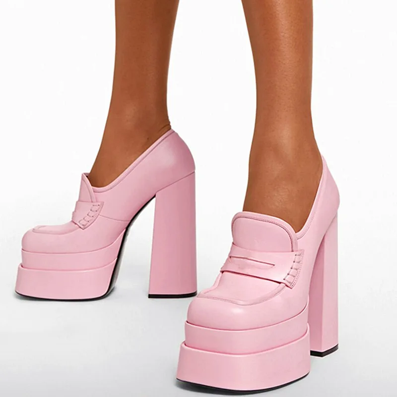 New Square Toe Pumps Women Platform Shoes Women Waterproof High Heels Women Loafers Party Dress Shoes Ladies zapatos de mujer
