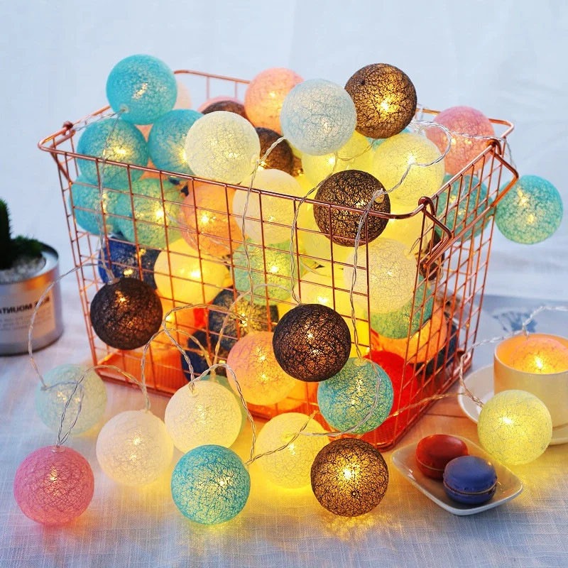 Battery Powered 4cm Cotton Ball Lighting String Wedding Party Birthday Proposal Home Staircase Room Decoration Accessories