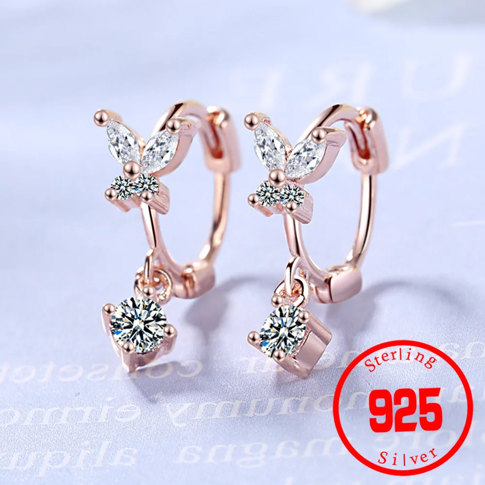 

Stamp 925 Sterling Silver Cubic Zirconial Love Heart Star Geometry Hoop Earrings Female Engagement Gift Party Accessories