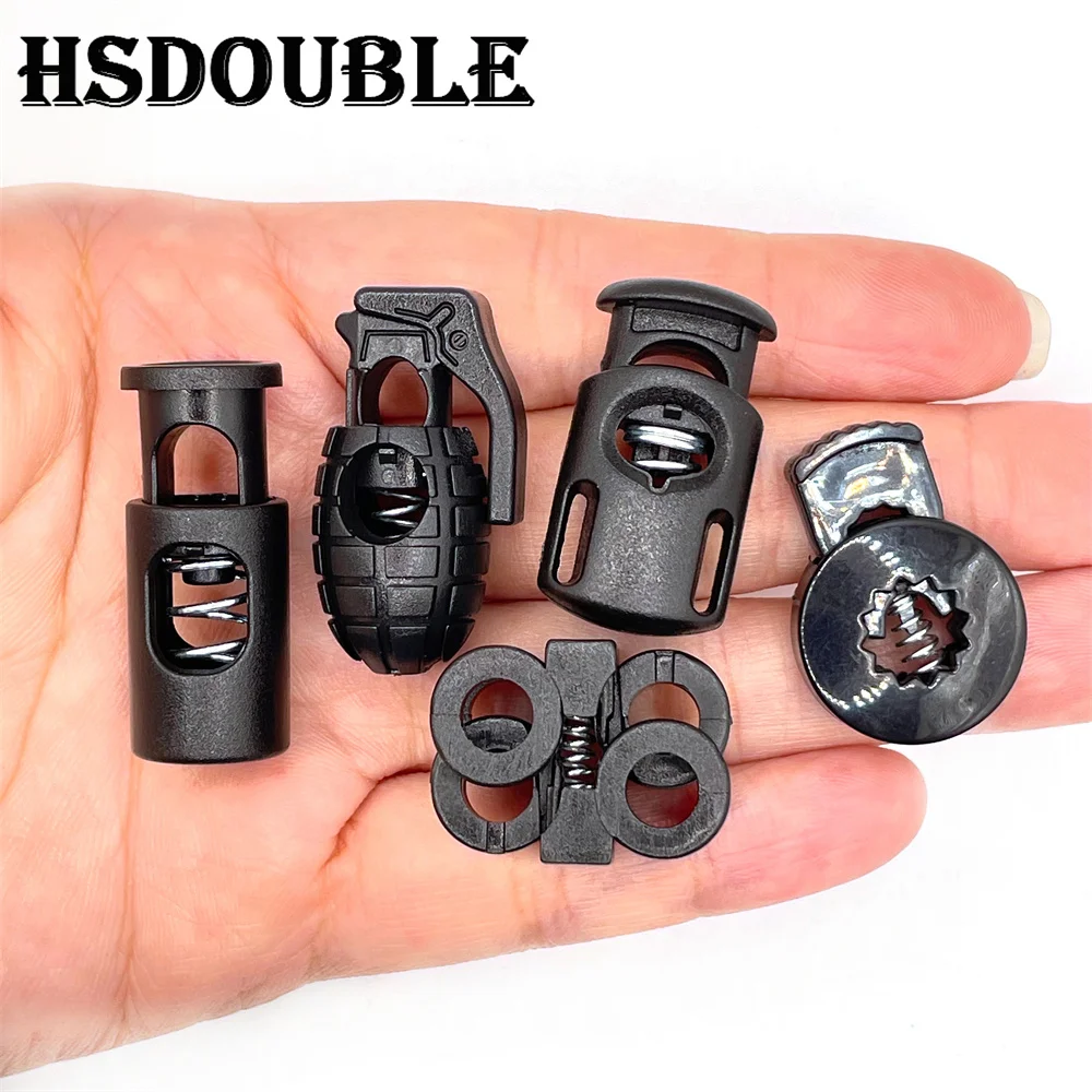 10 Pcs/Pack Single/Double Hole Cord Lock Toggle Clip Stopper Plastic Black For Bags/Garments