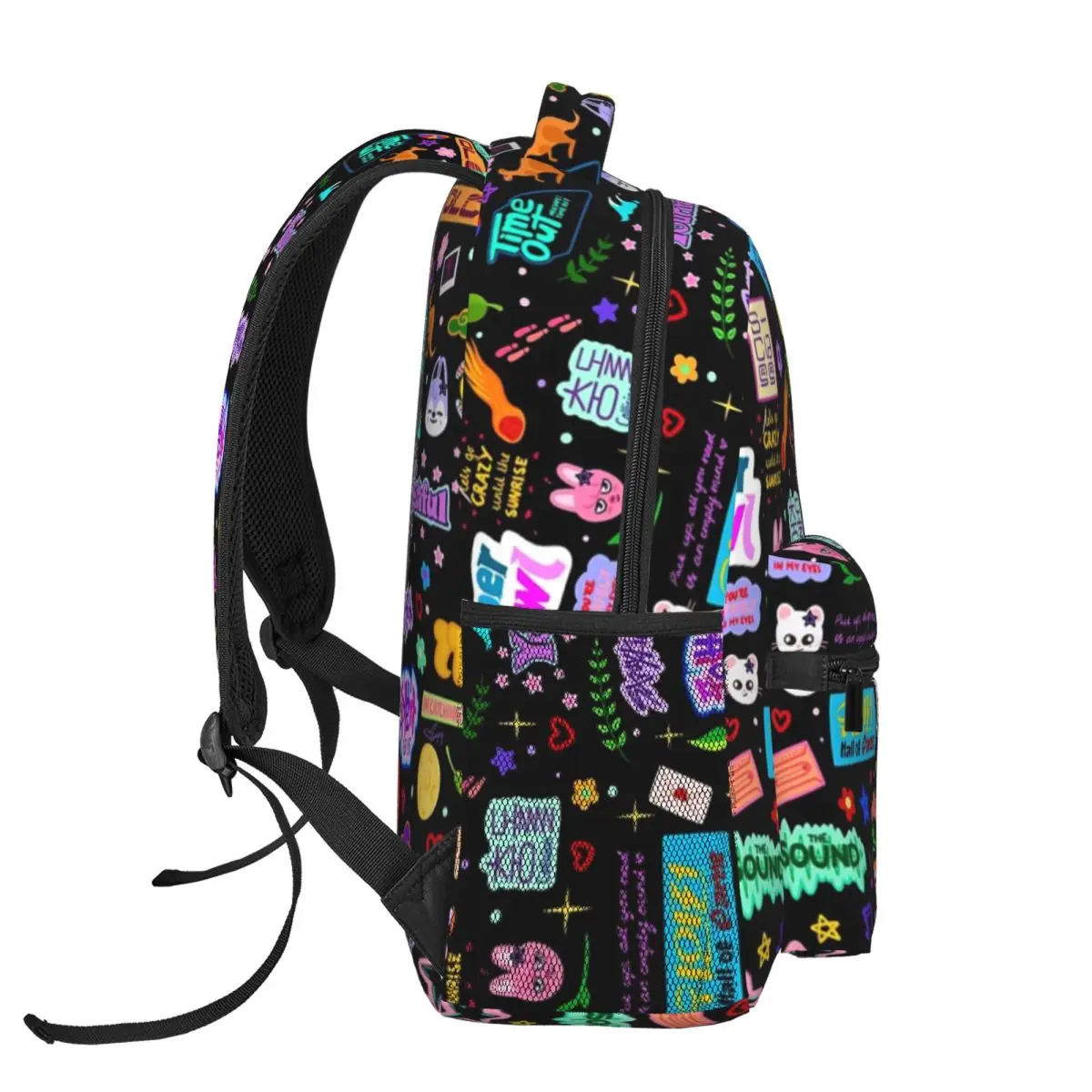 Mochila escolar ligera con estampado de garabatos de 5 estrellas, nueva mochila con patrón de moda, color negro