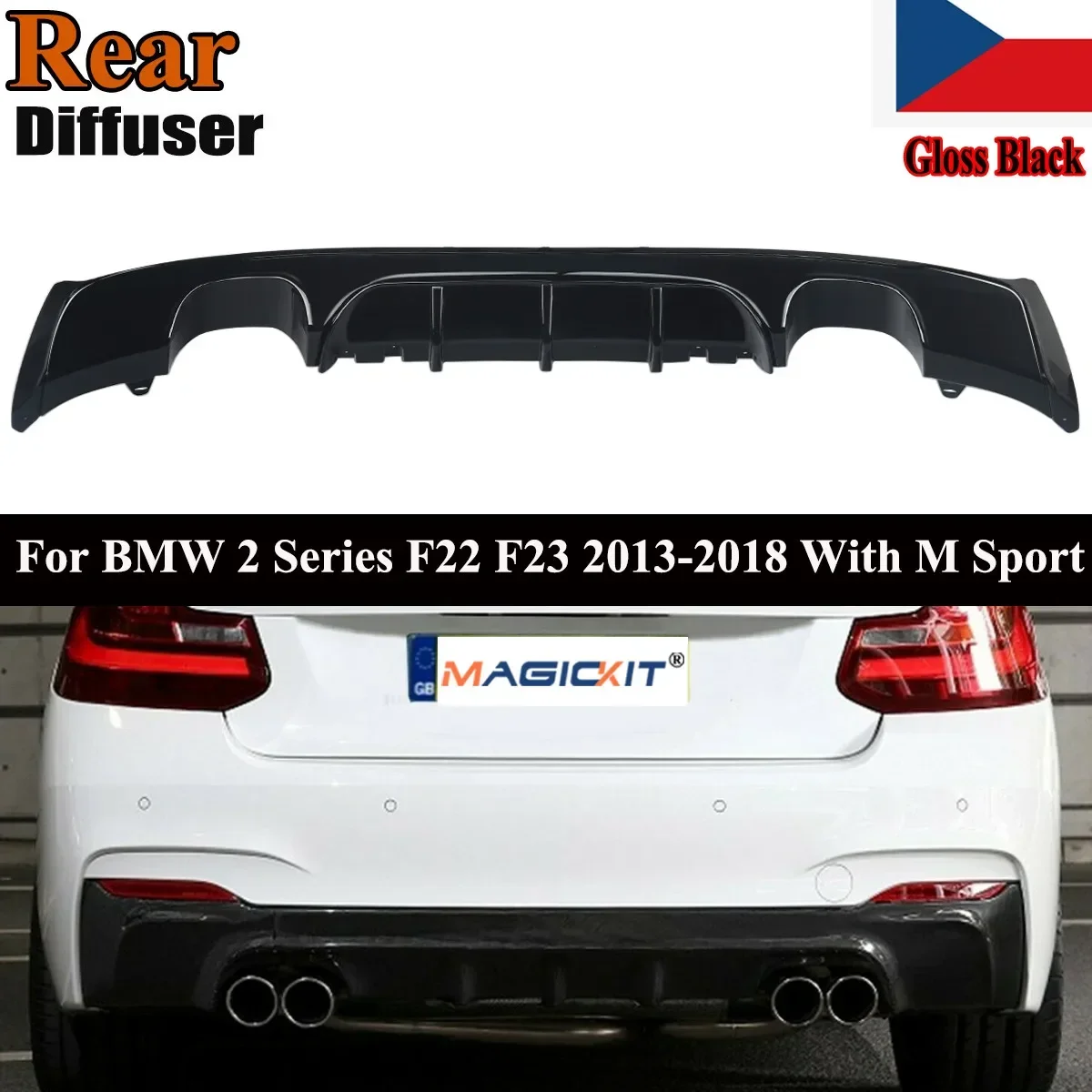 MagicKit Performance Style Glossy Black Rear Diffuser For BMW 2 Series F22 F23 M235i M240i M Sport 2014-ON Bodykits Tuning CAR