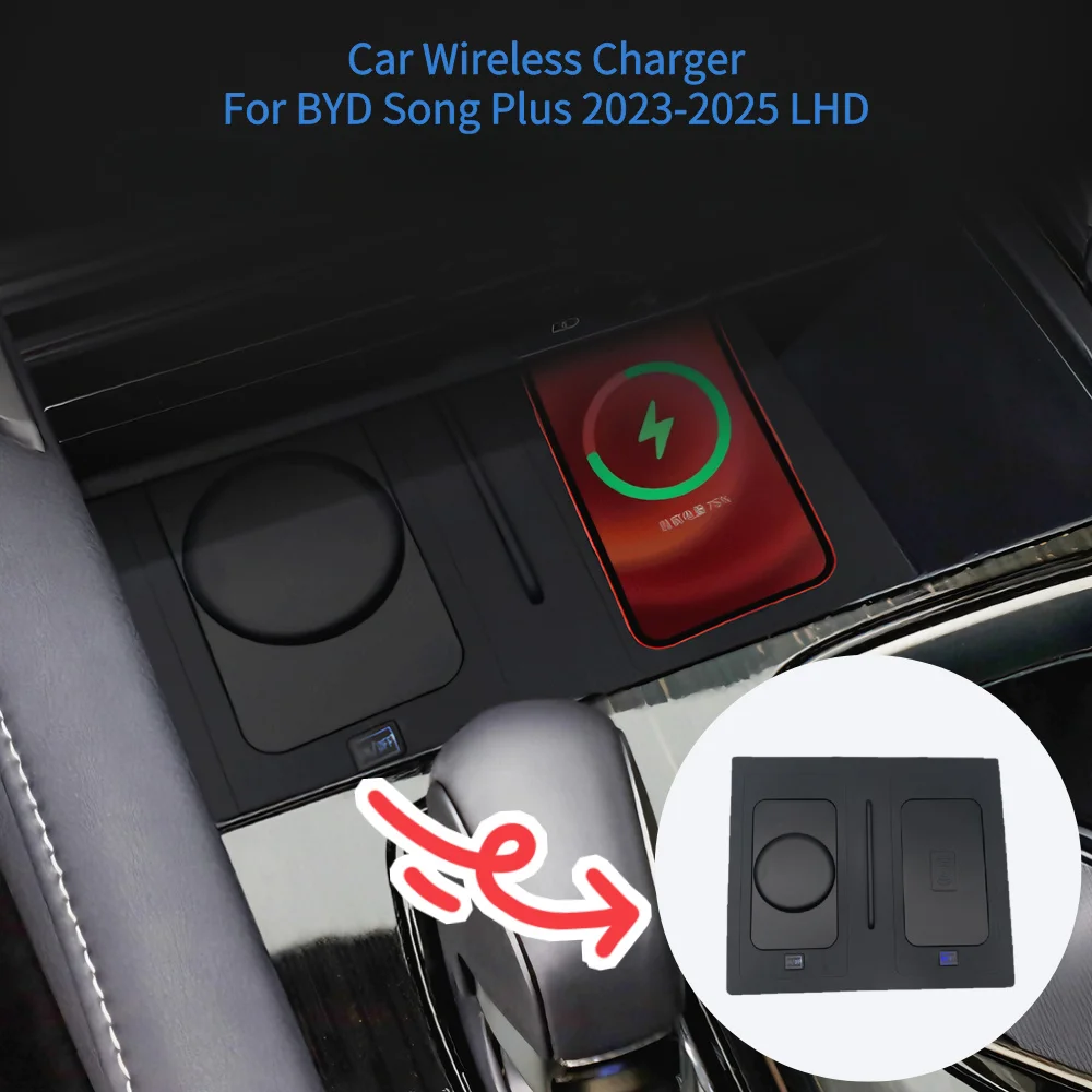 Suporte de Carregador Sem Fio para Carro MOCENDO para BYD Song Plus 2023-2025 LHD - Suporte Veicular