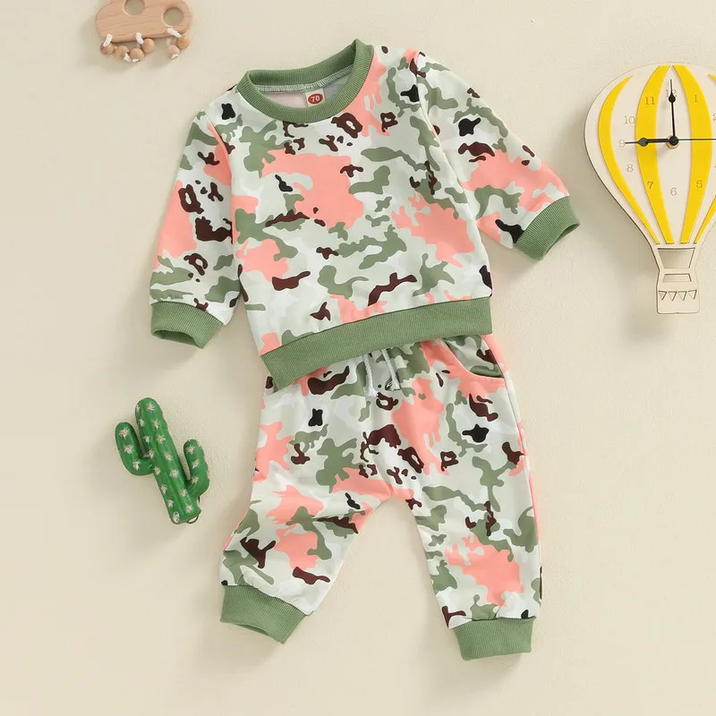 

Baby Boy Fall Clothes Camouflage Print Long Sleeve Sweatshirt and Elastic Pants 2 Piece Track Suit Outfits for Toddler