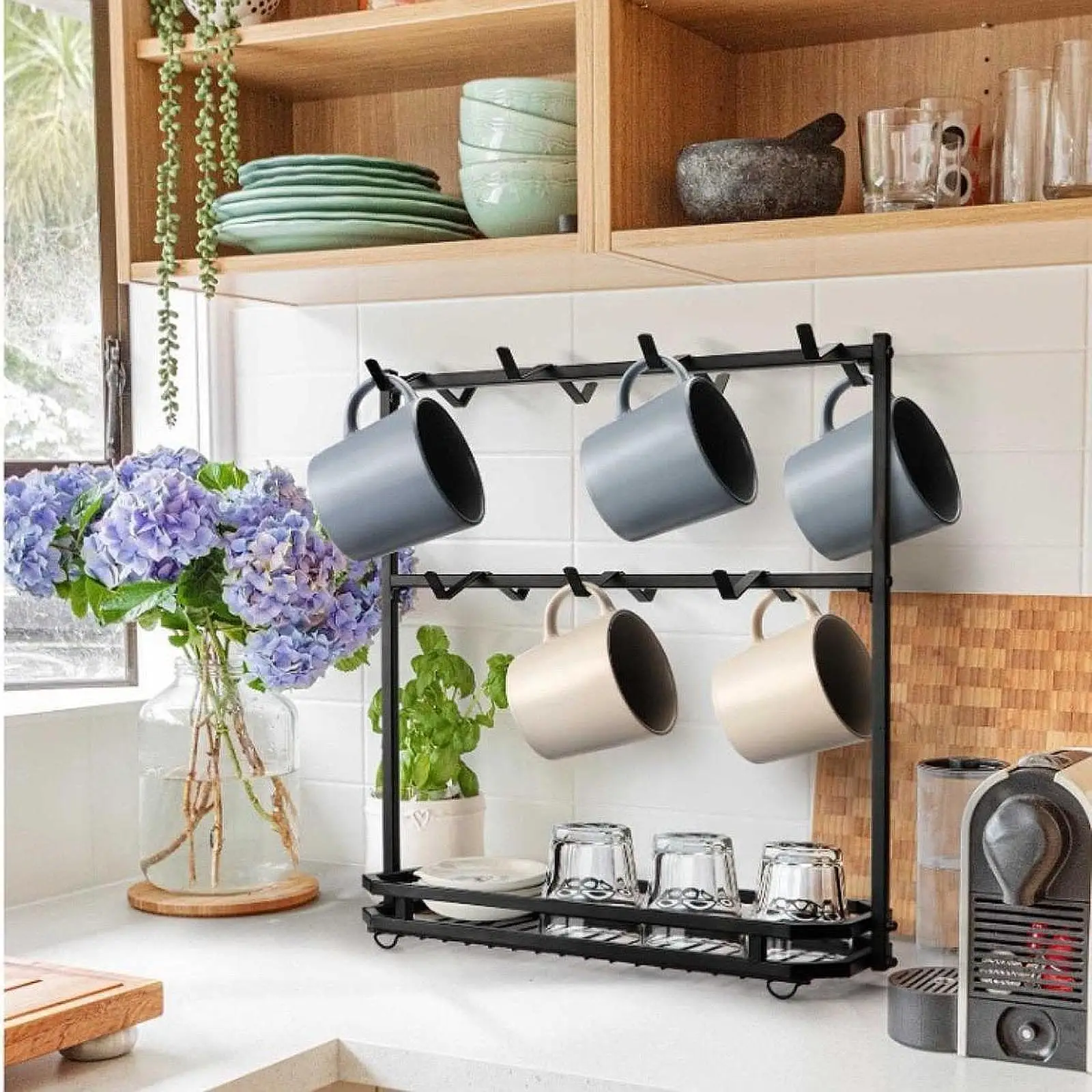 Cup Shelf Easy to Assemble Kitchen Supply Mugs Hanger for Countertop Home