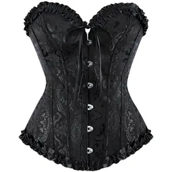 Corset Top Plus Size Women Bustier Overbust Sexy Lace up Floral Lingerie Vintage Gothic Victorian Fashion Black Red DropShipping