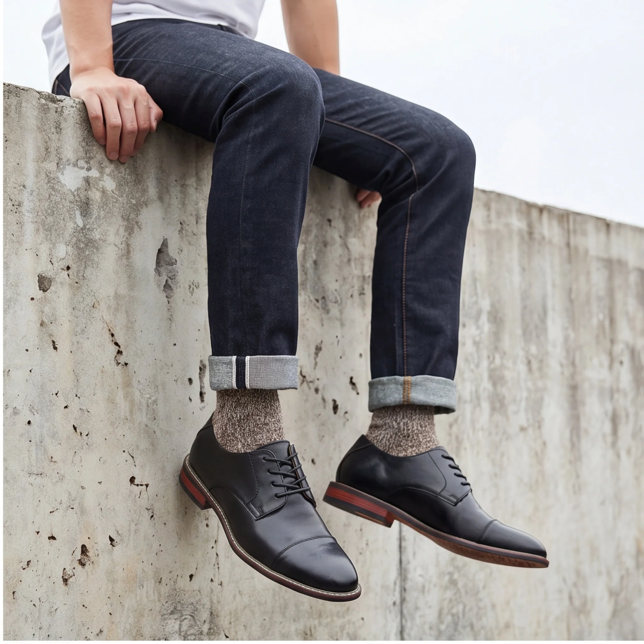 Men's Dress Shoes Red Layered Heel Accent Shoes For Man Business Man Shoes Men Cap Toe Derby Shoes Lace Up Dress Shoes