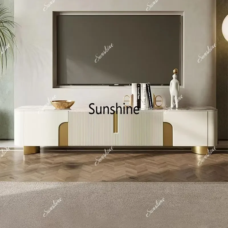 

YLight luxury rock panel TV cabinet coffee table living room, modern simple white small apartment with high sense