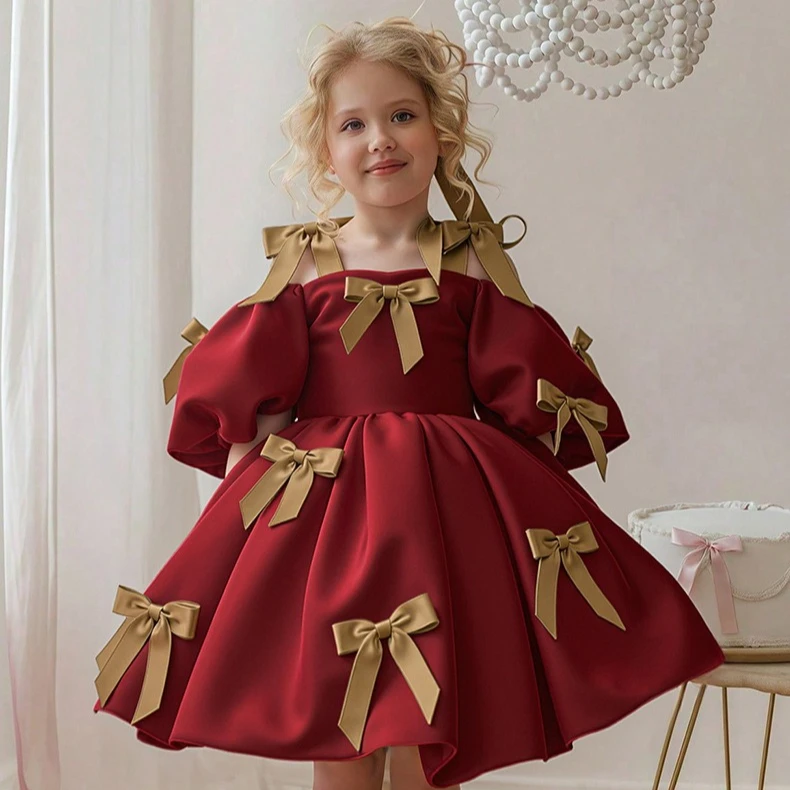 

Girls Skirt 2026 Spring Summer New Childrens Clothes Girls Baby Fashion Sweet Gorgeous Bubble Sleeve Bow Princess Dress