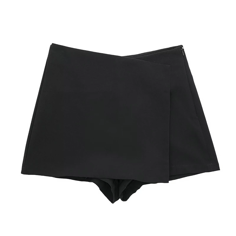 Women Vintage High Waist Female Chic Lady Shorts Fashion Solid Asymmetrical Side Zipper Skirts Shorts